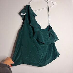 NWT Anthropologie Maeve 100% Silk Green Teal One Shoulder Blouse 10